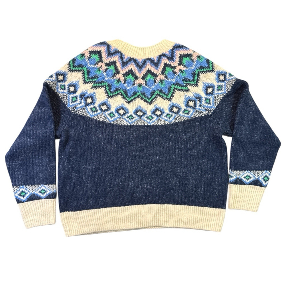 OLD NAVY Crew Neck Fair Isle Sweater Blue & Cream Size Medium - Picture 2 of 7